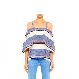 Tanya Taylor Top Sunset Stripe Line Cold Shoulder
